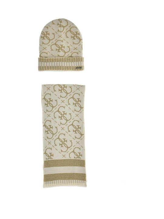 Guess Kids Beanie Set with Scarf Knitted Beige