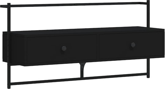 TV Stand Wooden Wall-mounted Black Velvet-Black Metal L100.5xW30xH51cm