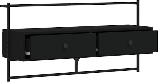 TV Stand Wooden Wall-mounted Black Velvet-Black Metal L100.5xW30xH51cm