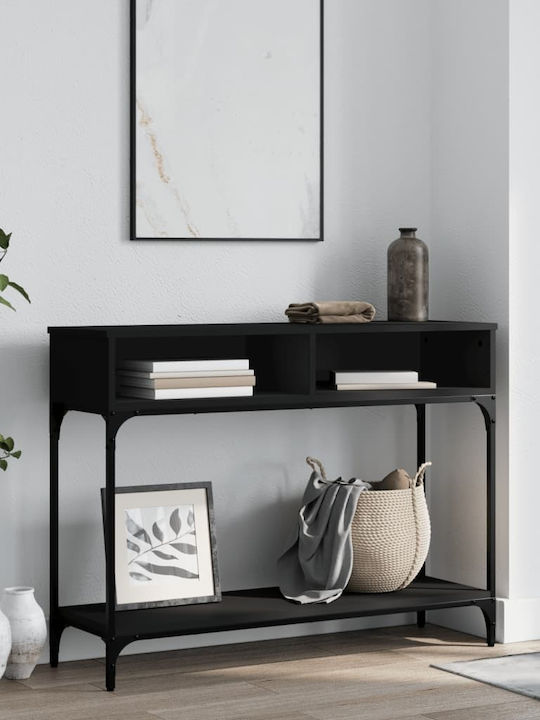 Wooden Console Table Black Velvet-Black Metal L100xW30.5xH75cm