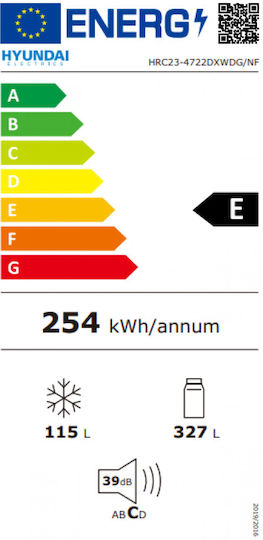 Hyundai Fridge-Freezer 442lt Total NoFrost H185xW70.3xD70.3cm Dark Inox HRC23-4722DXWDG/NF