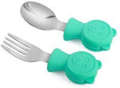 Queen Mother Baby & Kids Feeding Set Squirrel Made of Silicone with Anti-Slip Turquoise Base 3 Pieces for 6+ Months