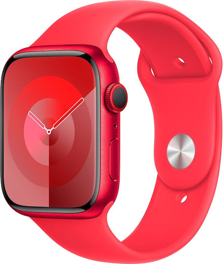 Apple Watch Series 9 Cellular Aluminium 45mm Wasserdicht mit eSIM und Pulsmesser ((PRODUCT)RED Sport Band (S/M))