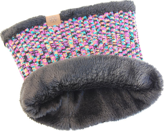 Unisex Set mit Beanie Fleece Gestrickt Μωβ-Πολύχρωμο