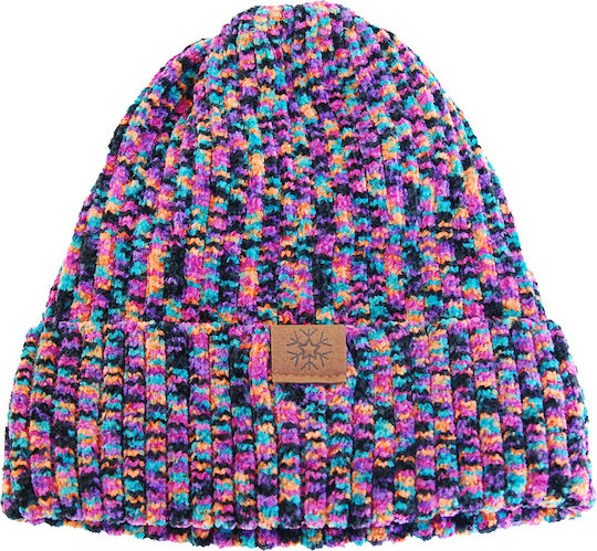 Unisex Set mit Beanie Fleece Gestrickt Μωβ-Πολύχρωμο