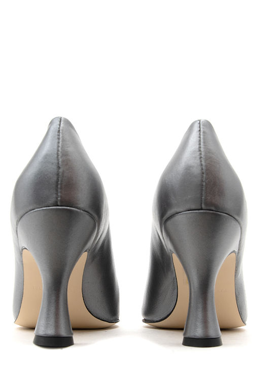 Leder Pumps mit hohem Absatz Silber