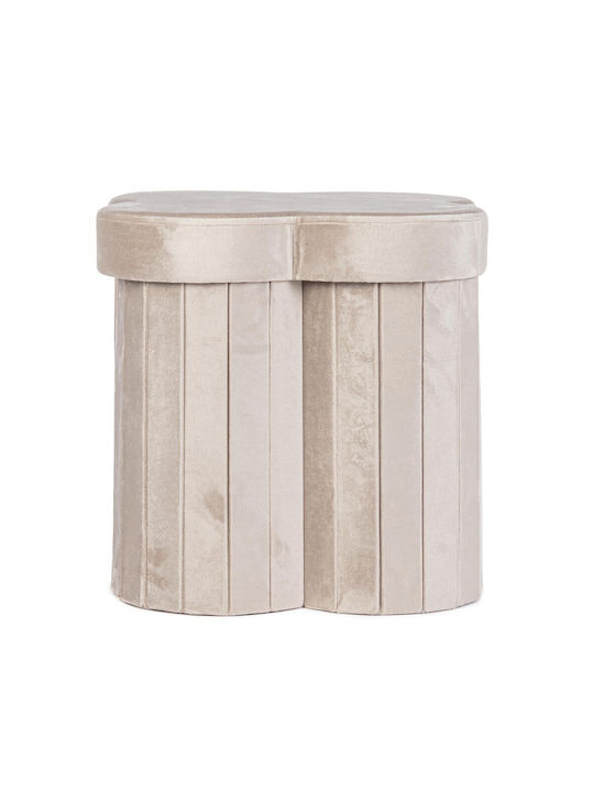 Stool For Living Room With Storage Space Upholstered with Velvet Jocelyn Beige 40x40x40cm