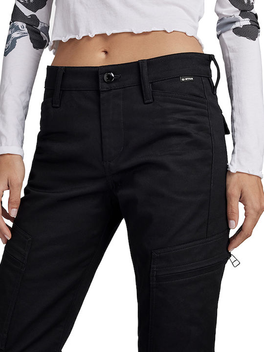 Dama Tesatura Pantaloni Cargo cu Croială Slim Negru
