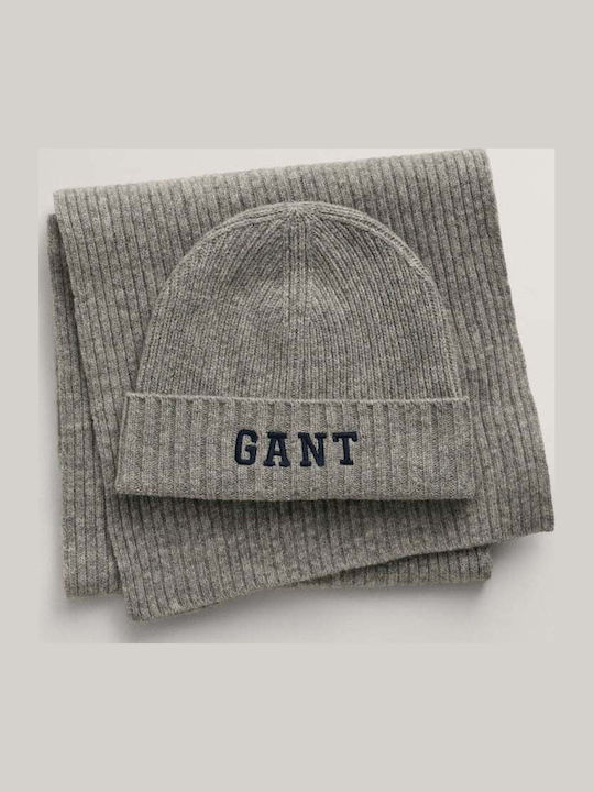 Unisex Set with Beanie Knitted in Gray color