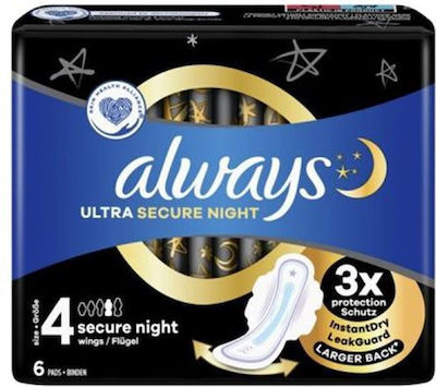 Always Ultra Secure Night Prosoape igienice cu aripi Noapte Mărime 4 6buc