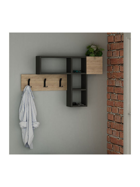 Megapap Wooden Wall Hanger Felman with 3 Slots Ανθρακί / Natural 99.5x15x61cm 1pc