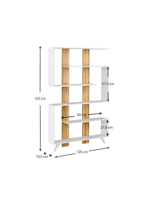 Bibliotecă Rain Culoare Nuc / Alb 120x19.5x162 cm