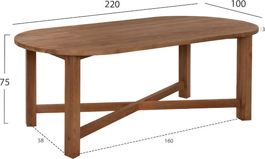 Kutai Ovaler Esszimmer- und Küchentisch aus Massivholz Natürlich 220x100x75cm