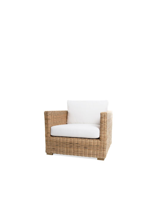 Πολυθρόνα Εξωτερικού Χώρου Rattan Natural-White με Μαξιλάρι 82x86x60εκ.