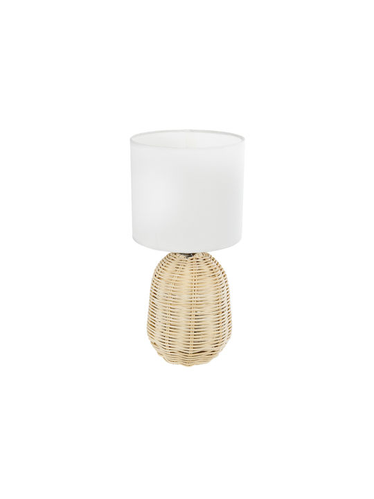 GloboStar Wood Table Lamp for Socket E27 with White Shade and Beige Base