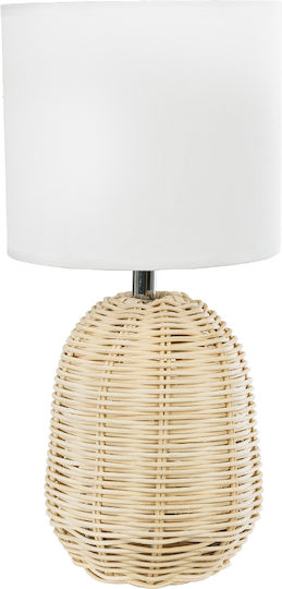 GloboStar Wood Table Lamp for Socket E27 with White Shade and Beige Base