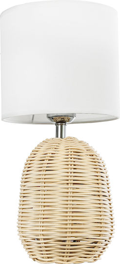 GloboStar Wood Table Lamp for Socket E27 with White Shade and Beige Base