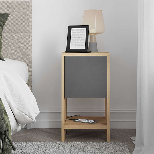 Sidon Wooden Bedside Table Φυσικό Οξιάς / Ανθρακί 30x30x55cm