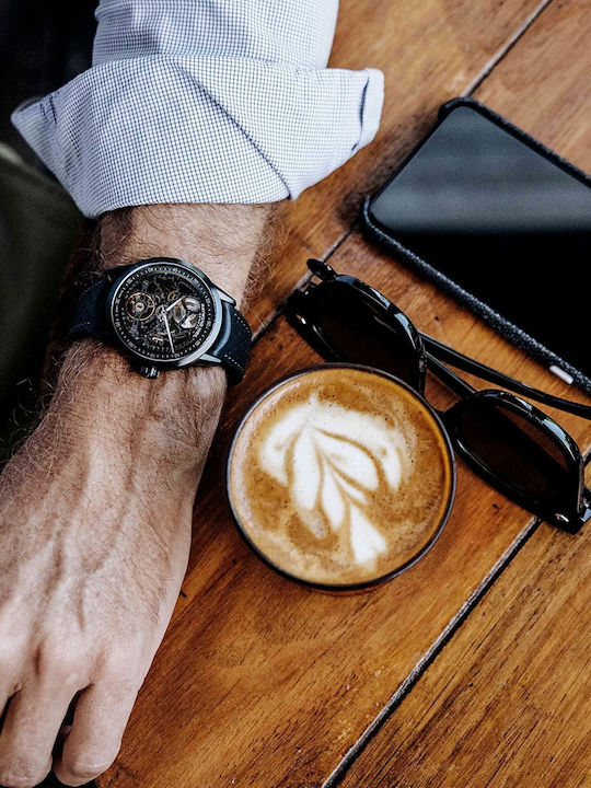 Raymond Weil Ανδρικό Ρολόι 42mm Αυτόματο με Μαύρο Δερμάτινο Λουράκι