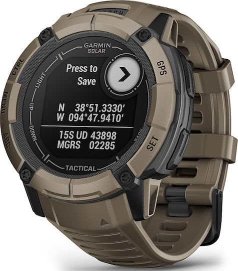 Garmin Instinct 2X Solar Tactical 50mm Waterproof Smartwatch with Heart Rate Monitor (Coyote Tan)