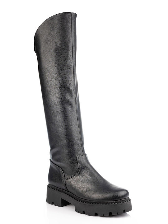 Carad Shoes Leather Medium Heel Women's Boots Black