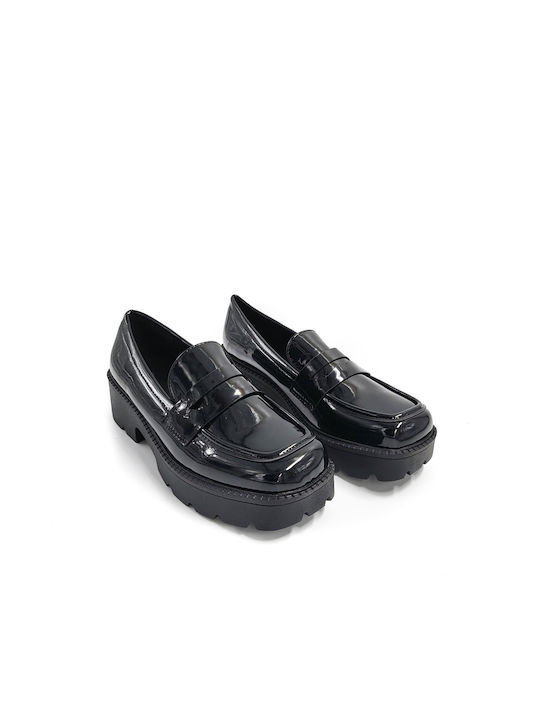 Plato Patent Leather Women's Moccasins in Black Color