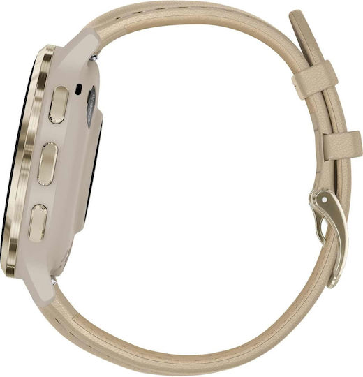 Garmin Venu 3S Stainless Steel 41mm Waterproof Smartwatch with Heart Rate Monitor (Soft Gold Stainless Steel Bezel with French Gray Case and Leather Band)