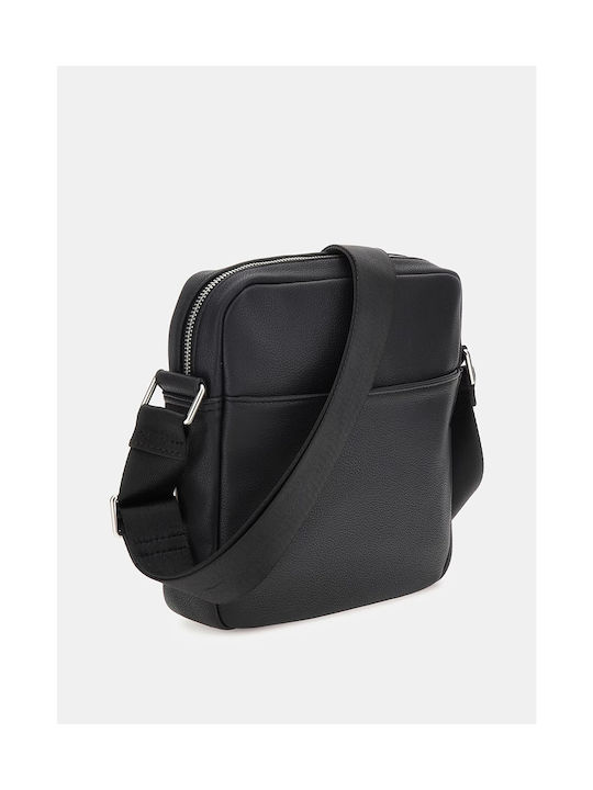 Guess Fabric Shoulder / Crossbody Bag with Zipper, Internal Compartments & Adjustable Strap Black 18x6x23.5cm