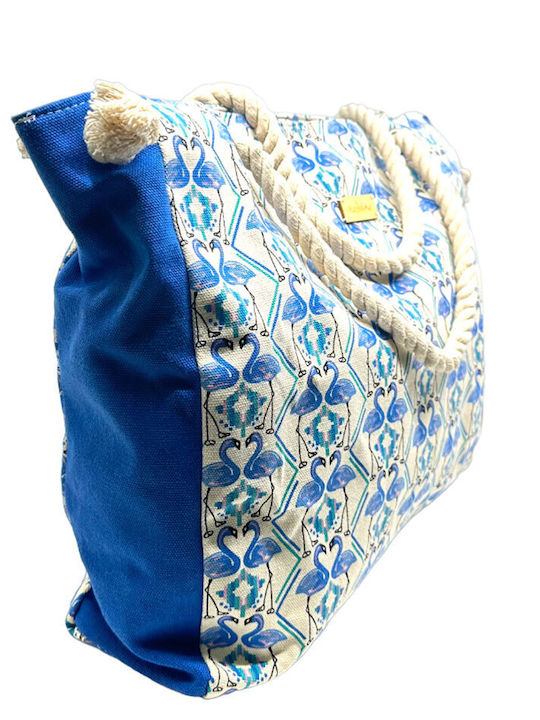Modissimo Υφασμάτινη Τσάντα Θαλάσσης με Φλαμίνγκο Μπλε