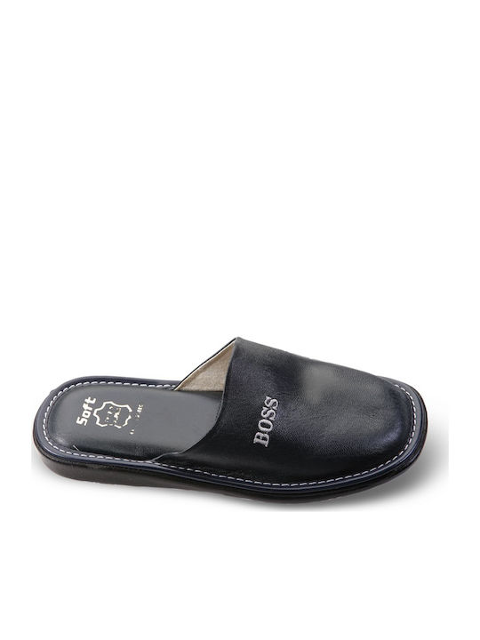 FAME Men's Leather Slippers Blue