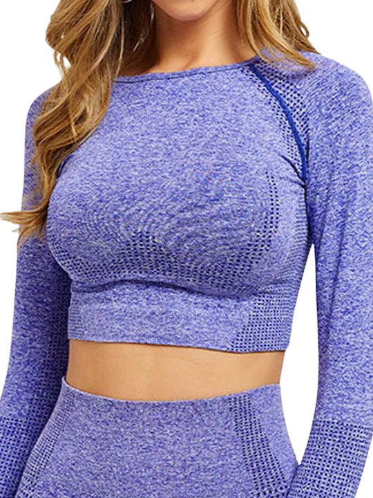 Madeline Γυναικείο Αθλητικό Crop Top Μακρυμάνικο Μωβ