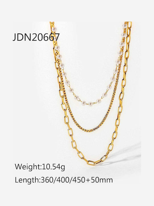 Charmy Chain Neck made of Steel Gold-plated Length 36cm