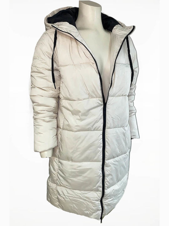 Losan Women's Short Puffer Jacket for Winter with Hood White