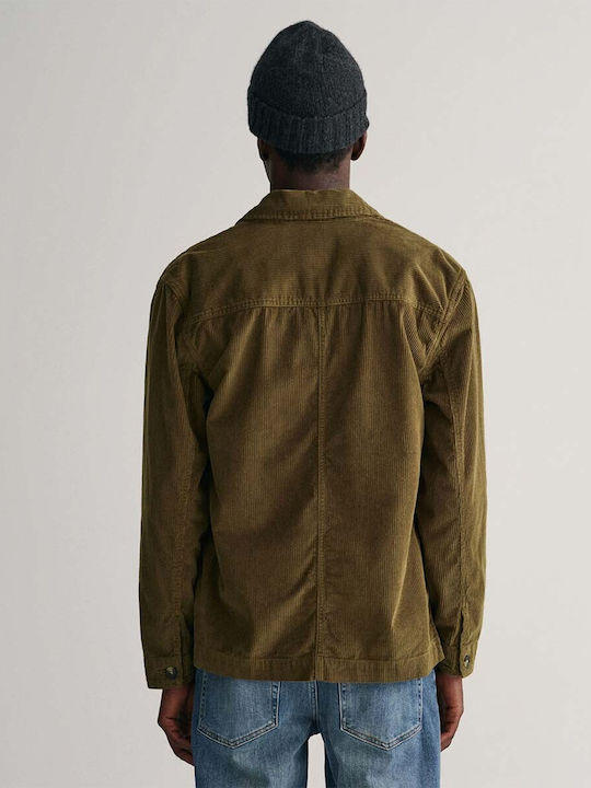 Μακρυμάνικo Κοτλέ Overshirt σε Κανονική Γραμμή Πράσινο
