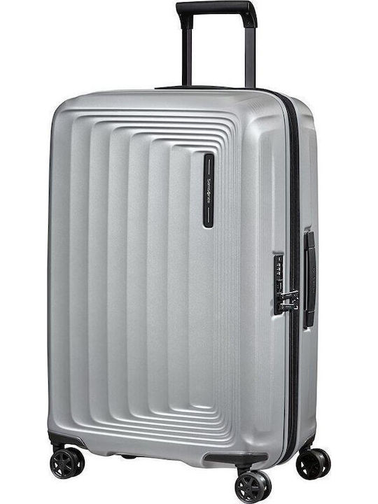 Samsonite NUON Μεσαία Βαλίτσα Ταξιδίου Σκληρή Ασημί με 4 Ρόδες Ύψους 69εκ.