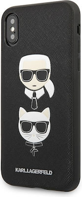 Karl Lagerfeld Saffiano Ikonik Karl&Choupette Head Umschlag Rückseite Synthetisch Schwarz (iPhone X / Xs) KLHCPXSAKICKCBK