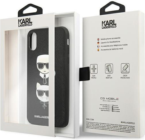 Karl Lagerfeld Saffiano Ikonik Karl&Choupette Head Back Cover Synthetic Leather / Plastic / Silicone Black (iPhone XS Max)