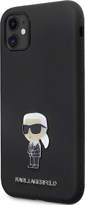 Karl Lagerfeld Ikonik Metal Pin Umschlag Rückseite Silikon Schwarz (iPhone 11)