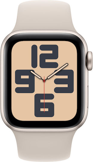Apple Watch SE 2023 Cellular Aluminiu 40mm Waterproof cu eSIM și Ritm Cardiac (Starlight cu Curea Sport Starlight - M/L)