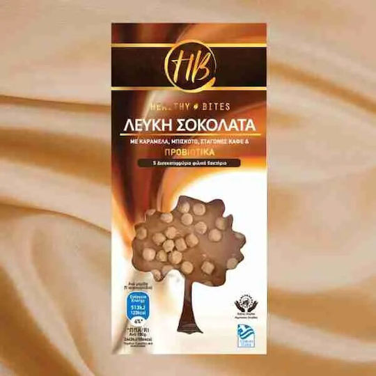 Healthy Bites Chocolate White with Caramel, Coffee Drops & Probiotics 100gr