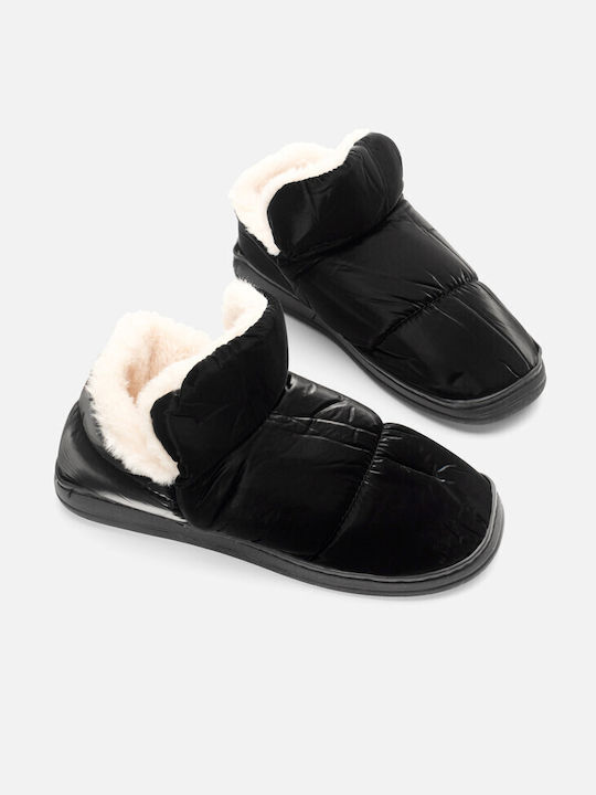 Luigi Closed-Toe Women's Slippers with Fur Black