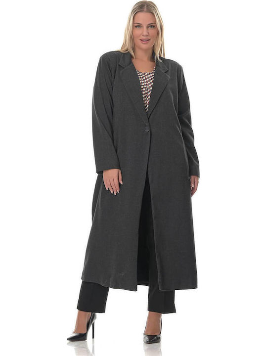 Femeie Gri Palton Oversized cu Nasturi