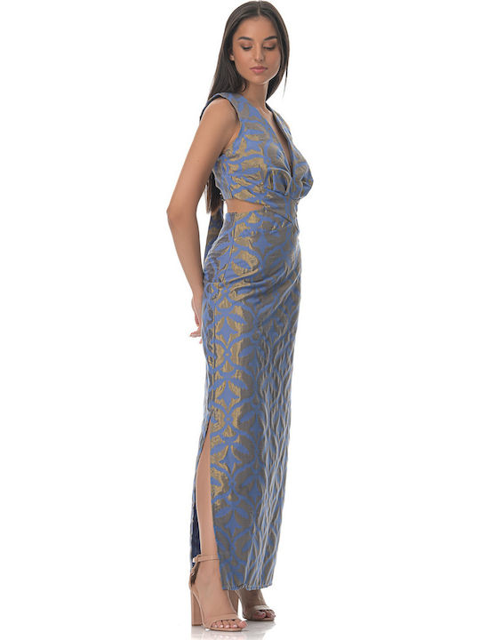 Summer Maxi Evening Dress with Slit Blue