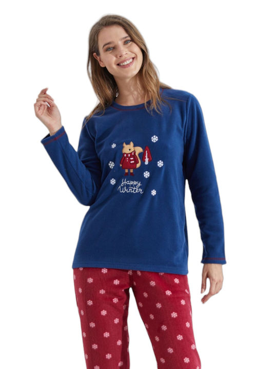 Siyah Inci Winter Women's Pyjama Set Fleece Blue