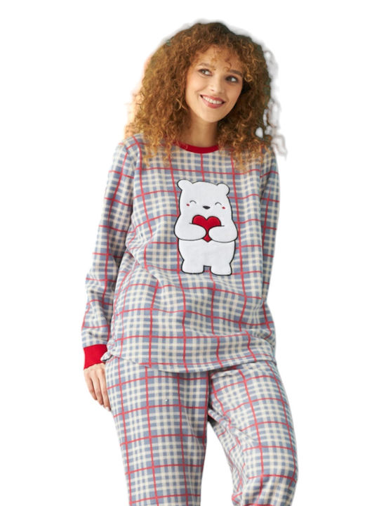 Siyah Inci Winter Fleece Women's Nightdress Light Blue Bear