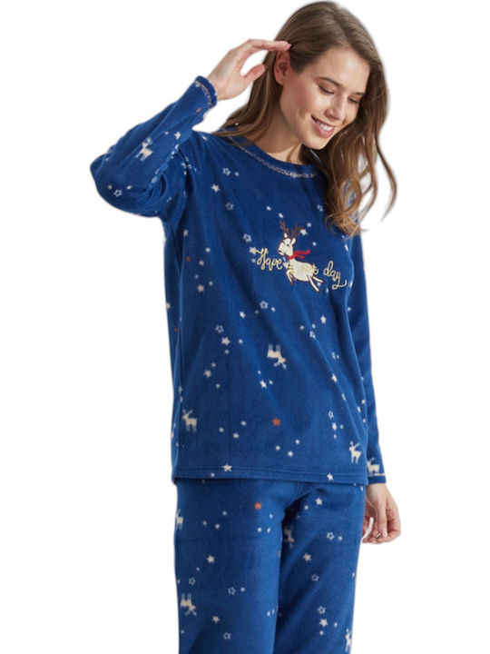 Siyah Inci Χειμερινό Γυναικείο Σετ Πιτζάμας Fleece Μπλε A