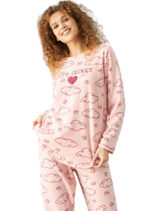 Siyah Inci Χειμερινό Fleece Γυναικείο Νυχτικό Ροζ