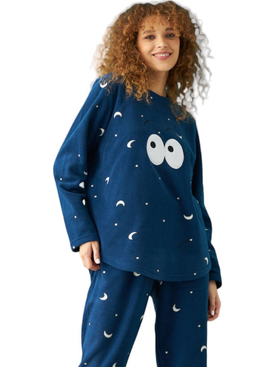 Siyah Inci Χειμερινό Fleece Γυναικείο Νυχτικό Μπλε