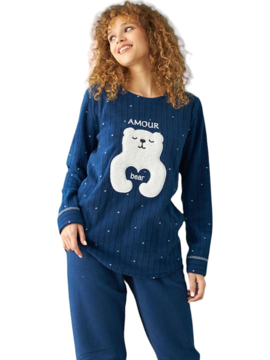 Siyah Inci Χειμερινό Fleece Γυναικείο Νυχτικό Μπλε Bear
