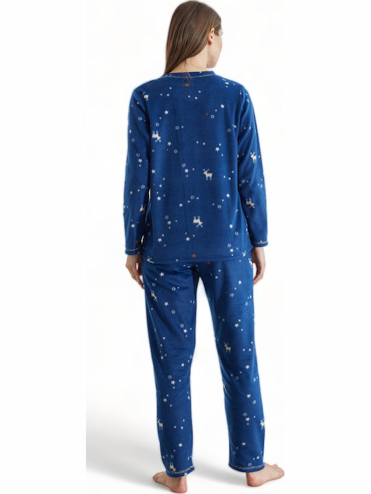Siyah Inci Winter Women's Pyjama Set Fleece Blue A